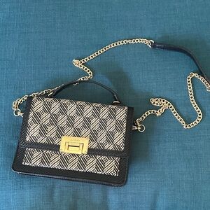 Aldo Geometric Black and Cream Crossbody Bag